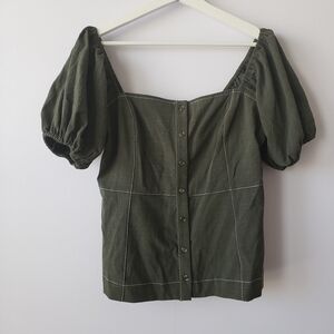 Line and dot women's off shoulder‎ olive green top size L Earthy button front
